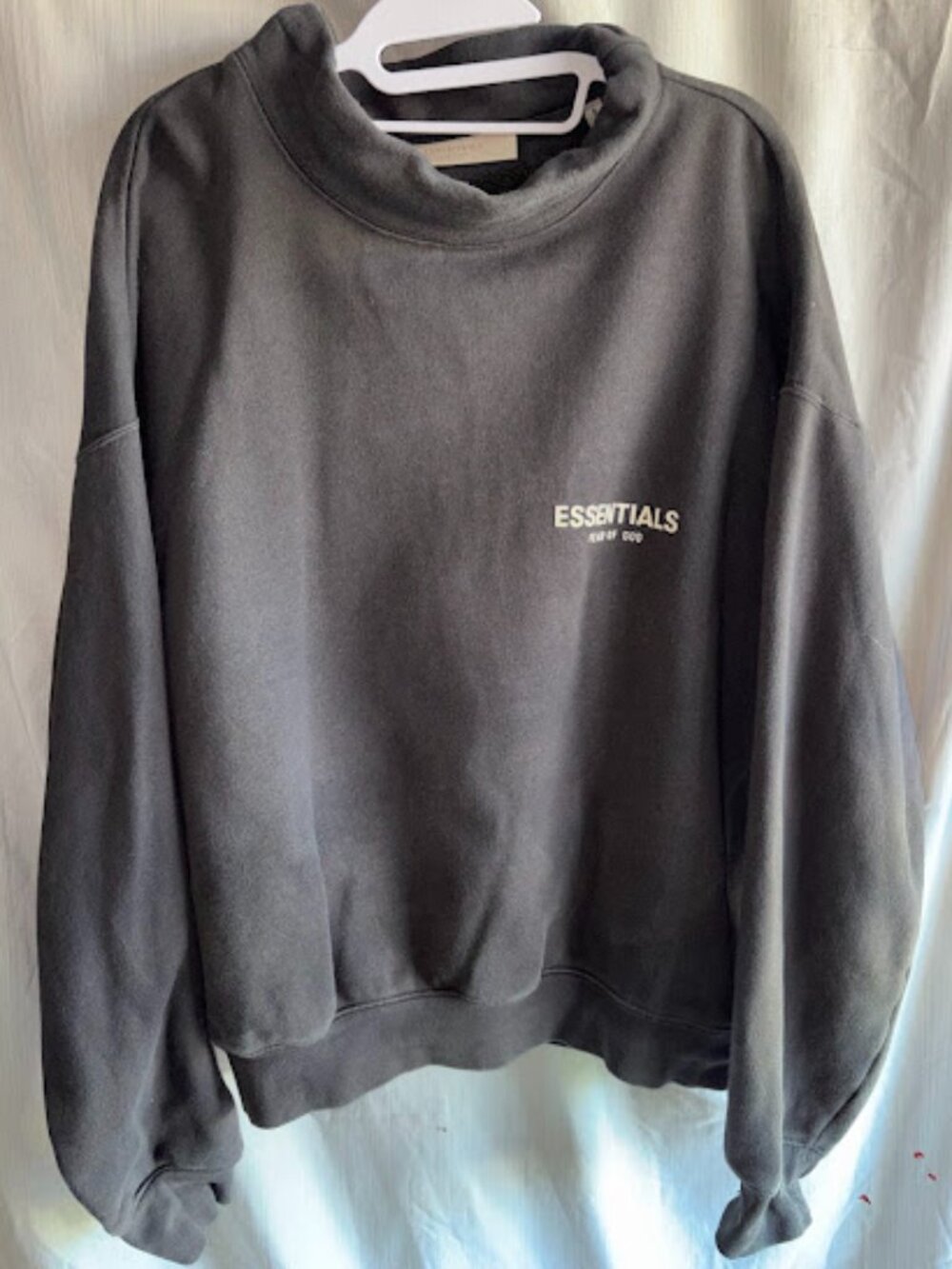 Fear of God Essentials Gray Fleece Mockneck Pullover Logo Sweatshirt -Size Small